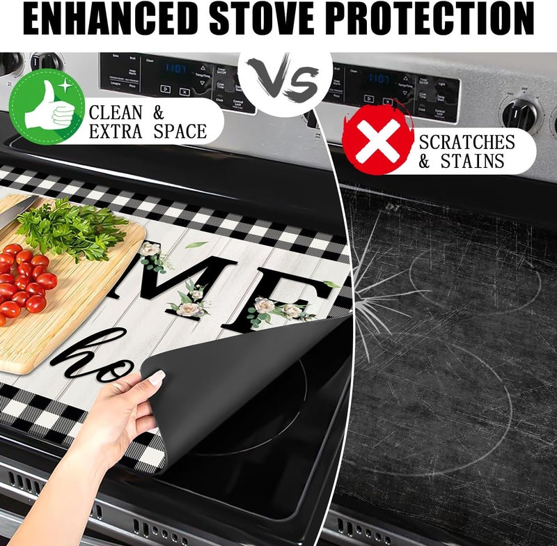 Seimip Sweet Home Stove Top Cover, Spring Stove Covers for Electric Stove, 20''X28'' White Heat Resist Kitchen Glass Stove Mat Farmhouse Decor Gas Stove Pad Valentines Day Cooktop Ceramic Mat - Image 3